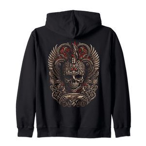Mexican Aztec King Skull Zip Hoodie